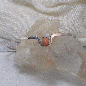 Sterling Silver Salmon Coral Sleek handmade Cuff Bracelet Modernist Chevron